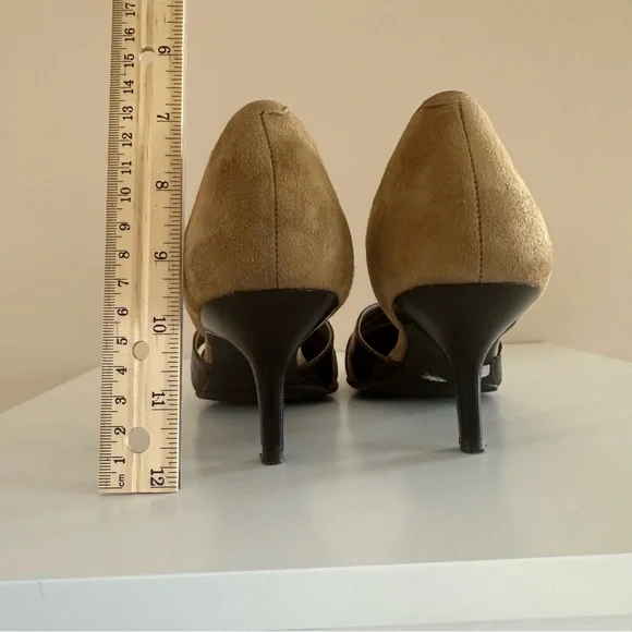 Ralph Lauren | Tan & Brown Leather Suede Pumps Sz 7 - Picture 3 of 5